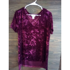 Oso Casuals Sz L Velvet Feel Burgundy Top